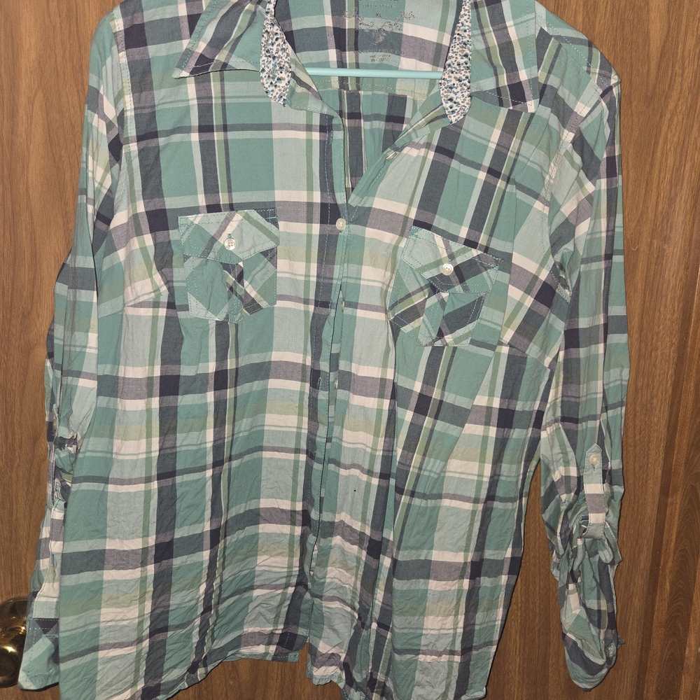 Sonoma Mint Green Plaid Button-Up Shirt